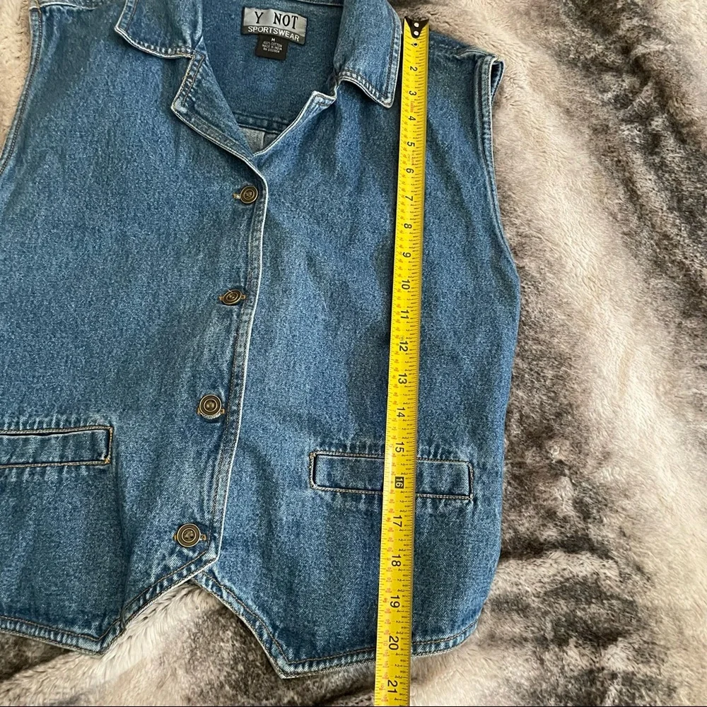SOLD Vintage 💗 Y NOT Sportswear Blue Denim Vest with Pockets Women's Size: Med - Picture 6 of 10